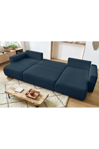 Canapé d'angle panoramique convertible Envy - Bleu canard - Couchage 330 x 139 cm