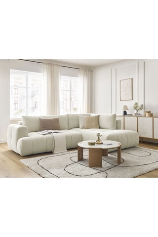 Canapé d'angle droit convertible Fuji - Beige - 4 places - En tissu lisse