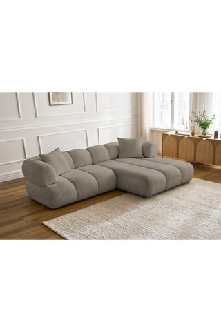 Canapé d’angle droit Pamira - Taupe - 4 places - En tissu bouclette