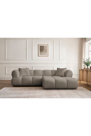 Canapé d’angle droit Pamira - Taupe - 4 places - En tissu bouclette
