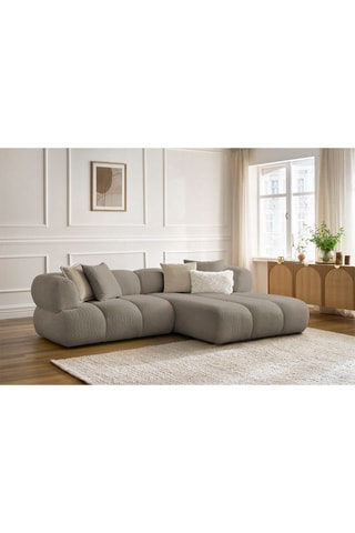 Canapé d’angle droit Pamira - Taupe - 4 places - En tissu bouclette