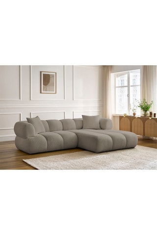 Canapé d’angle droit Pamira - Taupe - 4 places - En tissu bouclette