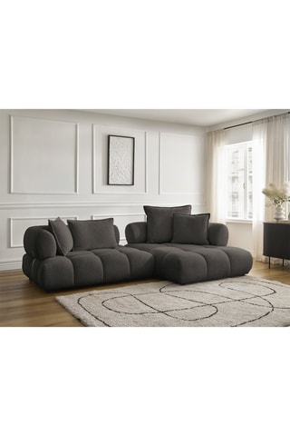 Canapé d’angle droit Alya - Marron - 4 places - En tissu bouclette