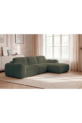 Canapé d'angle droit convertible Montaigne - Vert - 4 places - En tissu bouclette