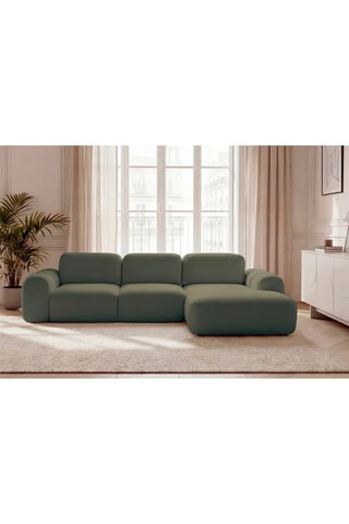Canapé d'angle droit convertible Montaigne - Vert - 4 places - En tissu bouclette