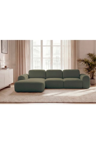 Canapé d’angle gauche convertible Montaigne - Vert - 4 places - En tissu bouclette