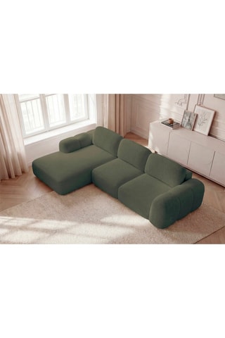 Canapé d’angle gauche convertible Montaigne - Vert - 4 places - En tissu bouclette