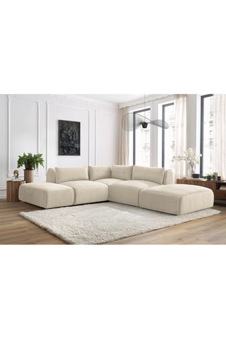 Canapé d'angle modulable et 2 poufs Jeanne - Beige - 5 places - En tissu velours