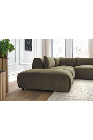 Canapé d'angle modulable et 2 poufs Jeanne - Vert - 5 places - En tissu velours