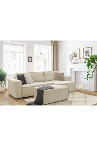 Canapé d'angle réversible et pouf Nihad - Beige - 3 places - Velours côtelé