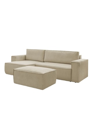 Canapé d'angle réversible et pouf Nihad - Beige - 3 places - Velours côtelé