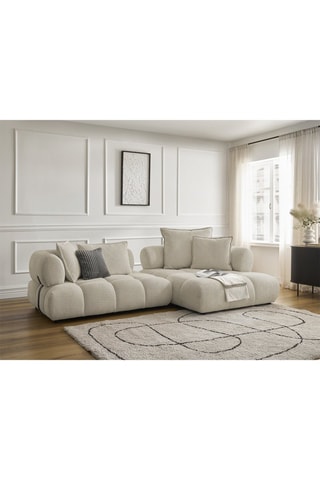 Canapé d’angle droite Alya - Beige - 4 places - En tissu bouclette