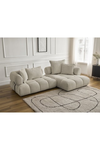 Canapé d’angle droite Alya - Beige - 4 places - En tissu bouclette