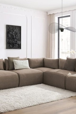 Canapé d'angle modulable Jeanne - Taupe - 5 places - En tissu velours