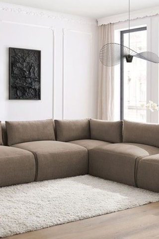 Canapé d'angle modulable Jeanne - Taupe - 5 places - En tissu velours
