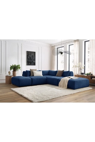 Canapé d'angle modulable et 2 poufs Jeanne - Bleu foncé
