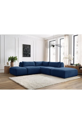 Canapé d'angle modulable et 2 poufs Jeanne - Bleu foncé
