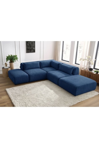 Canapé d'angle modulable et 2 poufs Jeanne - Bleu foncé