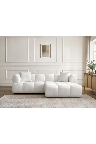 Canapé d'angle droit Pamira - Blanc - 4 places - En tissu bouclette