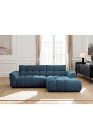 Canapé d'angle droit Jaya - Bleu pétrole - 3 places - En tissu chenille