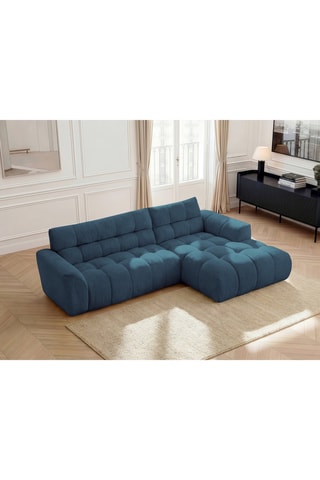 Canapé d'angle droit Jaya - Bleu pétrole - 3 places - En tissu chenille