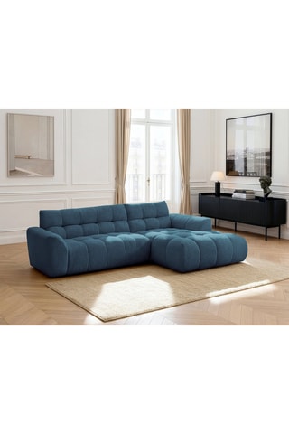 Canapé d'angle droit Jaya - Bleu pétrole - 3 places - En tissu chenille