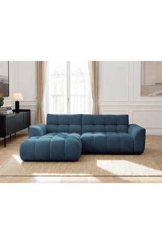 Canapé d'angle gauche Jaya - Bleu pétrole - 3 places - En tissu chenille