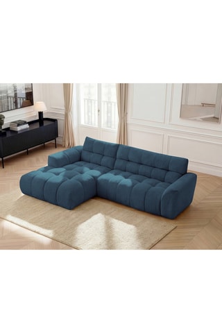 Canapé d'angle gauche Jaya - Bleu pétrole - 3 places - En tissu chenille