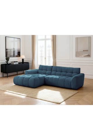Canapé d'angle gauche Jaya - Bleu pétrole - 3 places - En tissu chenille