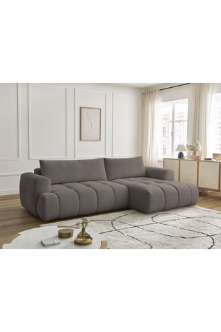 Canapé d'angle droit convertible Fuji - Taupe - 3 places - En tissu lisse