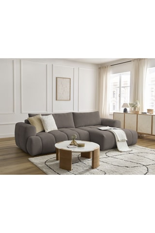 Canapé d'angle droit convertible Fuji - Taupe - 3 places - En tissu lisse