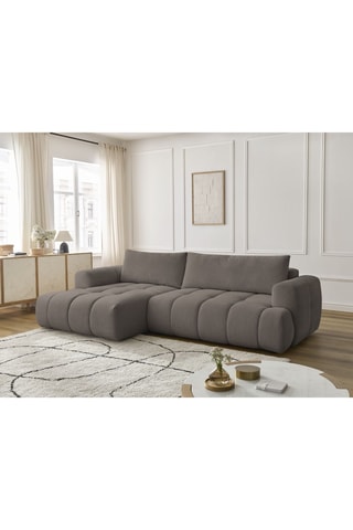 Canapé d'angle gauche convertible Fuji - Taupe - 3 places - En tissu lisse