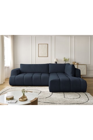 Canapé d'angle droit convertible Fuji - Bleu marine - 4 places - En tissu lisse