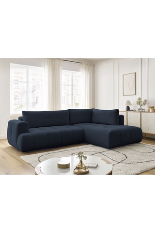Canapé d'angle droit convertible Fuji - Bleu marine - 4 places - En tissu lisse