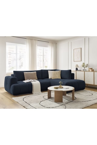 Canapé d'angle droit convertible Fuji - Bleu marine - 4 places - En tissu lisse