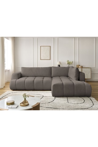 Canapé d'angle droit convertible Fuji - Taupe - 4 places - En tissu lisse