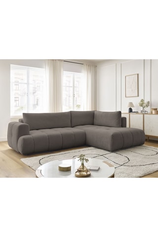 Canapé d'angle droit convertible Fuji - Taupe - 4 places - En tissu lisse