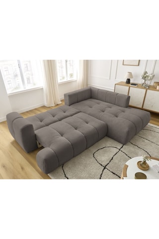 Canapé d'angle droit convertible Fuji - Taupe - 4 places - En tissu lisse