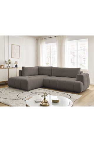 Canapé d'angle gauche convertible - Taupe - 4 places - En tissu lisse - 282 x 204 x 88 cm