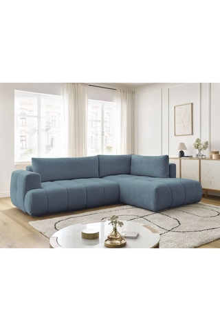 Canapé d'angle droit convertible Fuji - Ciel - 4 places - En tissu lisse
