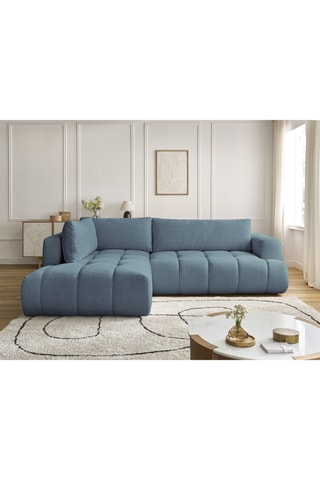 Canapé d'angle gauche convertible Fuji - Ciel - 4 places - En tissu lisse