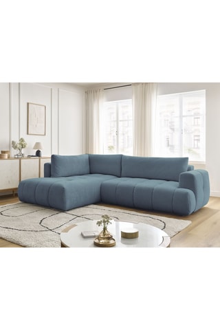 Canapé d'angle gauche convertible Fuji - Ciel - 4 places - En tissu lisse