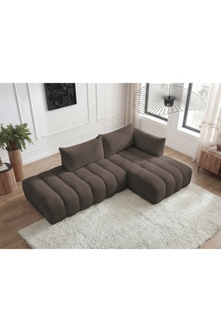 Canapé d'angle droit Azra - Marron - 4 places - En tissu bouclette