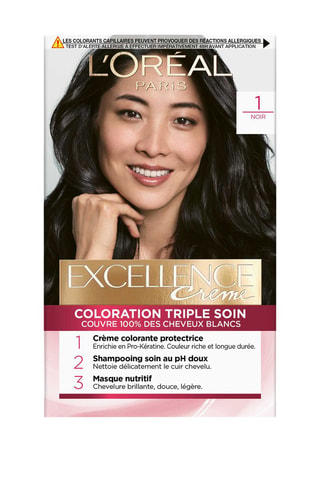 Coloration permanente Triple Soin Excellence Crème - 1 Noir - Cheveux normaux
