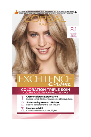 Coloration permanente Triple Soin Excellence Crème - 8.1 Blond clair cendré - Cheveux normaux