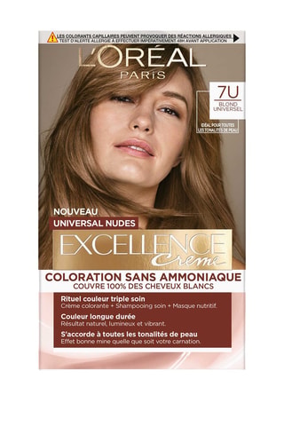 Coloration permanente Excellence Crème Universal Nudes - 7U Blond universel - Cheveux normaux