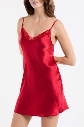 Chemise de nuit en soie sans manches - Rouge