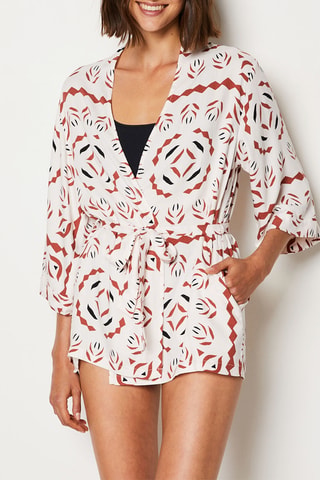 Kimono Surie - Steenrood en wit