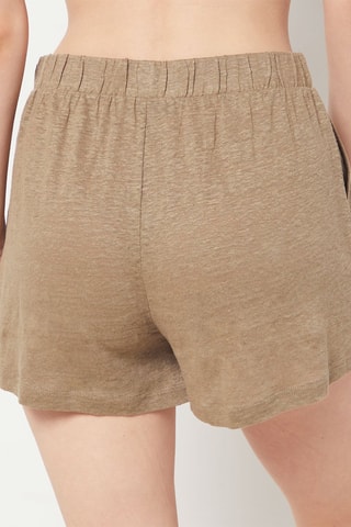 Linnen Pyjamashort met Hoge Taille - Lichtbruin