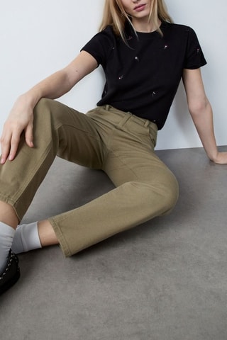 Broek Hoge Taille Capsule Broderie - Bruin